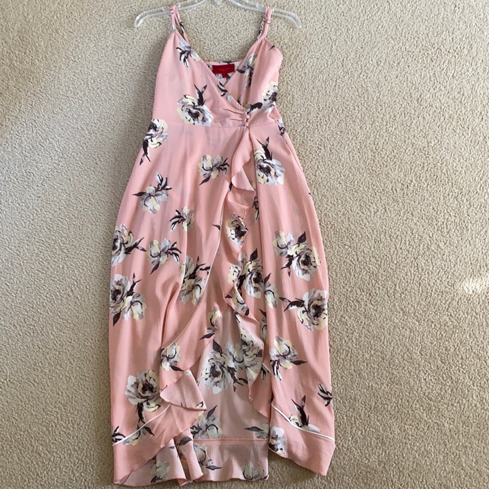 Floral Pink Wrap Midi Dress - Brand Unknown